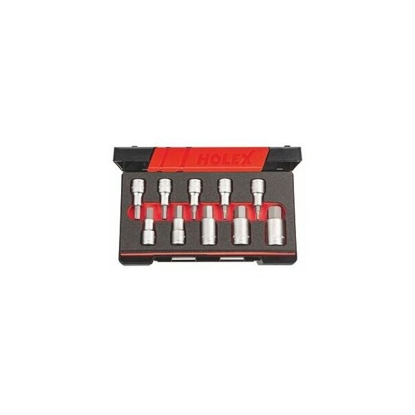 Holex Hex Bit Socket Set, 1/2 inch Dr, 10 Pc, 4 mm to 19 mm - 639408 10