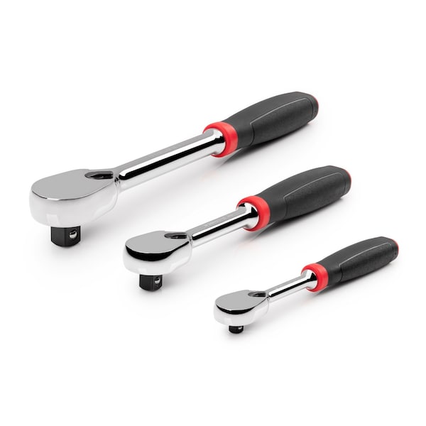 Tekton 1/4, 3/8, 1/2 Inch Drive Comfort Grip Ratchet Set, 3-Piece (6, 8, 10-1/2 in.) - SRH91002