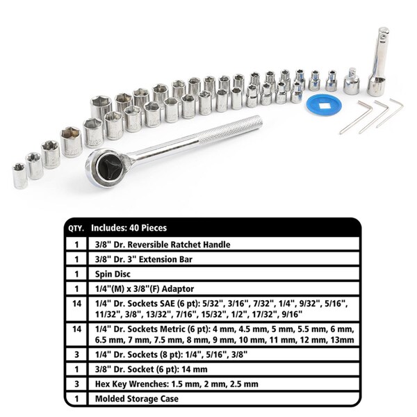 Great Neck 1/4 and 3/8 in. drive Metric and SAE Ratchet and Socket Set - 74213