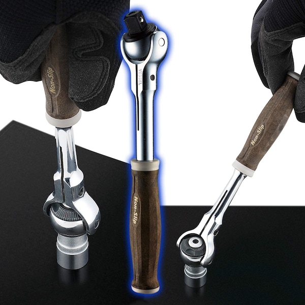 Vessel 1/4" Drive WOOD-COMPO Swivel Ratchet Handle No.HRH2, Natural - HRH2SW