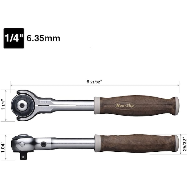 Vessel 1/4" Drive WOOD-COMPO Swivel Ratchet Handle No.HRH2, Natural - HRH2SW