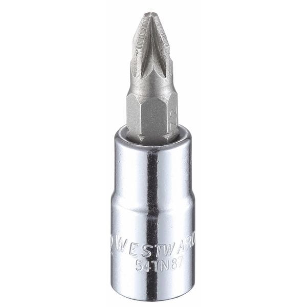 Westward 1/4 in Drive Pozidriv(R) Socket Bit SAE #2 Tip, 1 1/2 in L - 54TN87