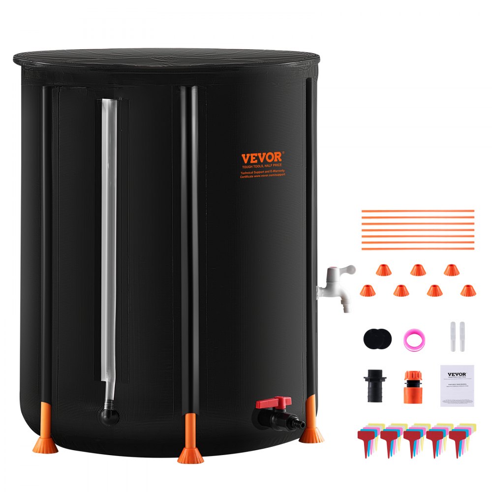 VEVOR Collapsible Rain Barrel 100 Gal Rain Catcher with Spigots and Overflow Kit - ZDYSTHSPVCB1R1QB7V0