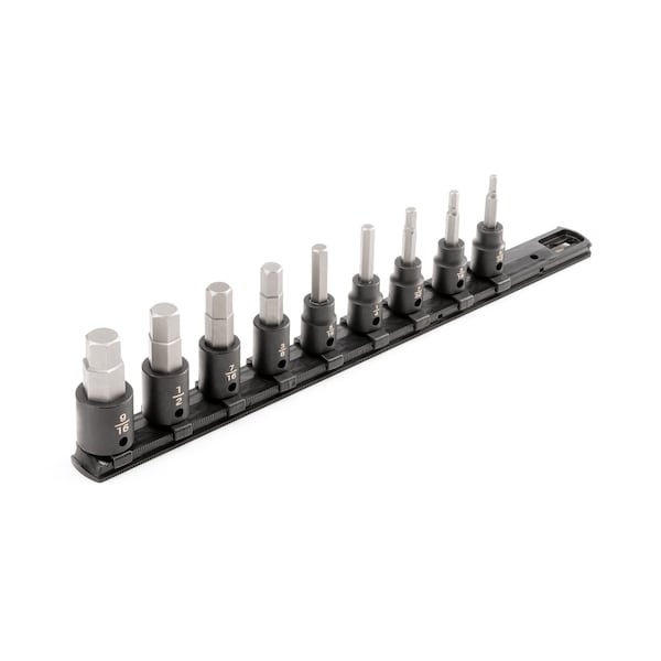 Tekton 3/8 Inch Drive Hex Impact Bit Socket Set with Rail, 9-Piece (5/32 - 9/16 in.) - SIB91101