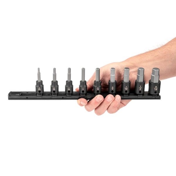 Tekton 3/8 Inch Drive Hex Impact Bit Socket Set with Rail, 9-Piece (5/32 - 9/16 in.) - SIB91101