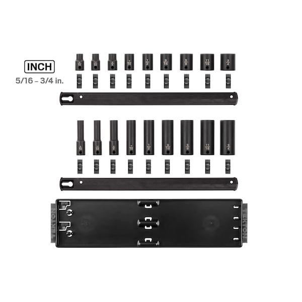 Tekton 3/8 Inch Drive 6-Point Impact Socket Set with Rails, 18-Piece (5/16-3/4 in.) - SID91208