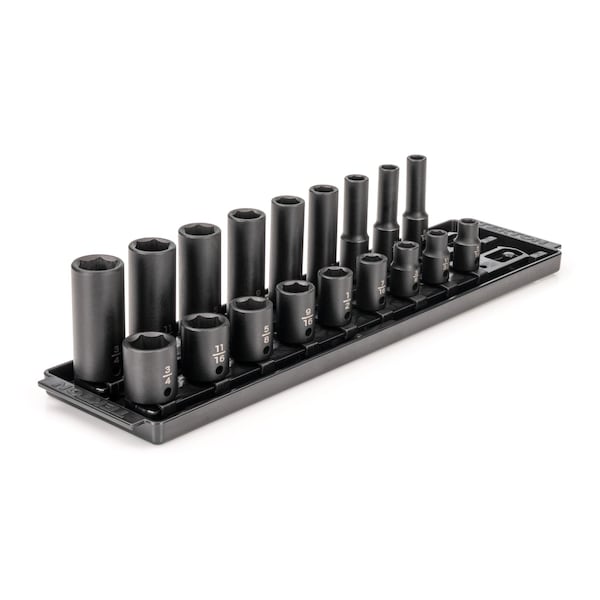 Tekton 3/8 Inch Drive 6-Point Impact Socket Set with Rails, 18-Piece (5/16-3/4 in.) - SID91208
