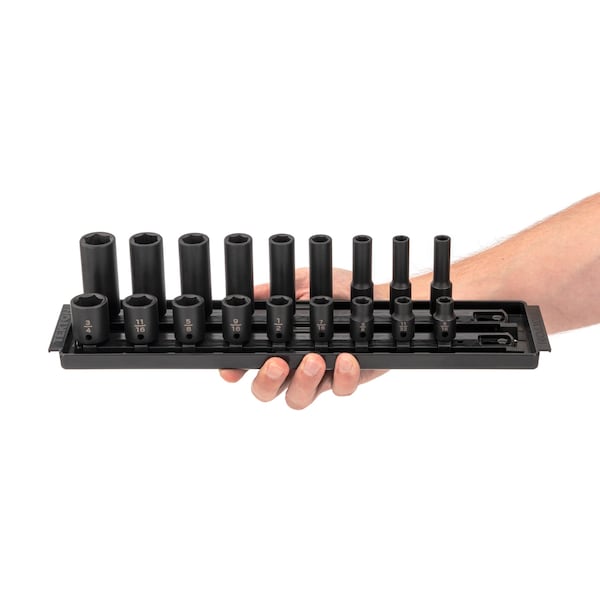 Tekton 3/8 Inch Drive 6-Point Impact Socket Set with Rails, 18-Piece (5/16-3/4 in.) - SID91208
