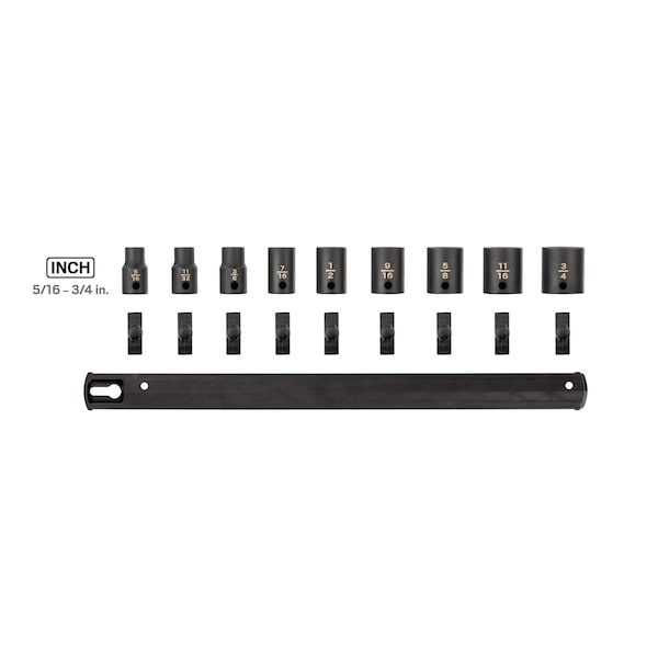 Tekton 3/8 Inch Drive 6-Point Impact Socket Set with Rail, 9-Piece (5/16-3/4 in.) - SID91100