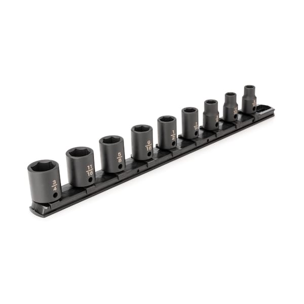 Tekton 3/8 Inch Drive 6-Point Impact Socket Set with Rail, 9-Piece (5/16-3/4 in.) - SID91100