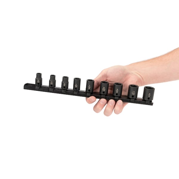 Tekton 3/8 Inch Drive 6-Point Impact Socket Set with Rail, 9-Piece (5/16-3/4 in.) - SID91100