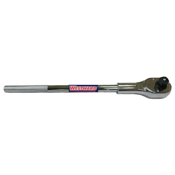 Westward 3/4" Drive 24 Geared Teeth Pear Head Style Hand Ratchet, 19-11/16" L, Chrome Finish - 45J214