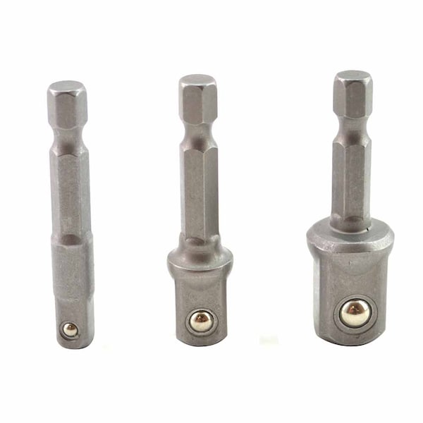 Superior Steel 3PCS Set 1/4" 3/8" 1/2" Square Socket Adapter - 1/4" Hex Shank - Power Extension Bit Set - BA35