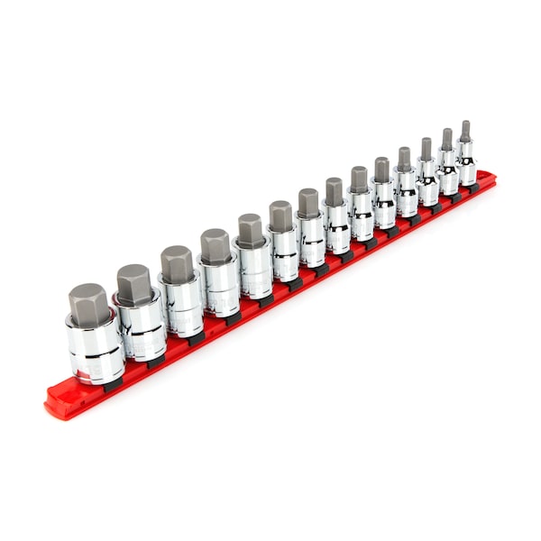 Tekton 1/2 Inch Drive Hex Bit Socket Set with Rail, 14-Piece (6-19 mm) - SHB92102