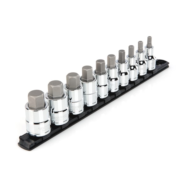 Tekton 1/2 Inch Drive Hex Bit Socket Set with Rail, 10-Piece (1/4-3/4 in.) - SHB92101