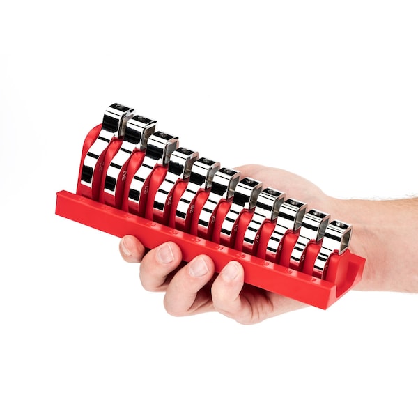 Tekton 11-Tool 1/2 Inch Drive Crowfoot Wrench Organizer Rack, Red (17-32 mm) - ORG26411