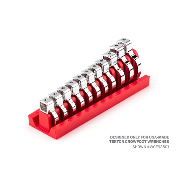 Tekton 11-Tool 1/2 Inch Drive Crowfoot Wrench Organizer Rack, Red (17-32 mm) - ORG26411