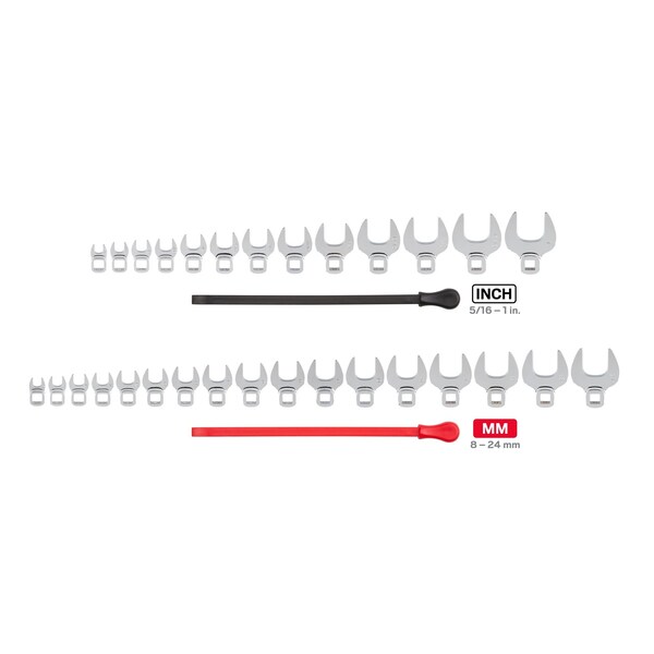 Tekton 3/8 Inch Drive Crowfoot Wrench Set with Keys, 30-Piece (5/16-1 in., 8-24 mm) - WCF91301