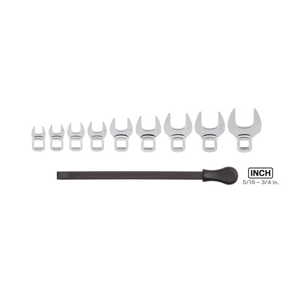 Tekton 3/8 Inch Drive Crowfoot Wrench Set with Key, 9-Piece (5/16-3/4 in.) - WCF91101