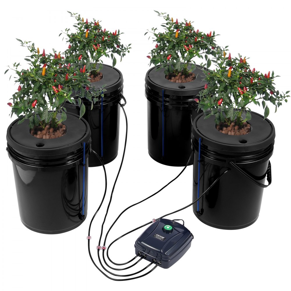 VEVOR DWC Hydroponic System, 5 Gallon 4 Buckets, Deep Water Culture Growing Bucket, Hydroponics Grow Kit with Pump, Air Stone and Water Level Device, for Indoor/Outdoor Leafy Vegetables - SSSPXTYX4110VW1XKV1