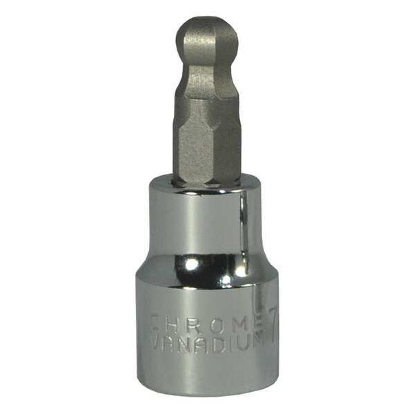Westward 3/8 in Drive Ball Hex Socket Bit Metric 7 mm Tip, 1 3/4 in L - 20XA15