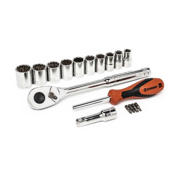Crescent 17 Piece 1/2" Drive 12 Point SAE Mechanics Tool Set - CSWS11C
