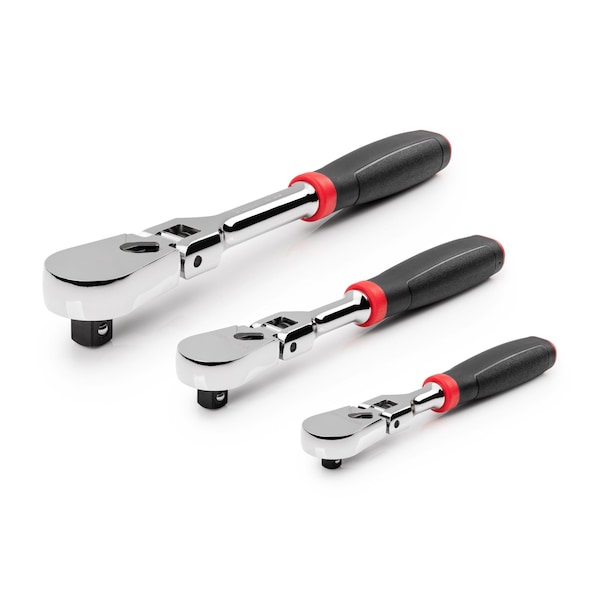 Tekton 1/4, 3/8, 1/2 Inch Drive Flex Head Comfort Grip Ratchet Set, 3-Piece (6, 8, 10-1/2 in.) - SRH99121