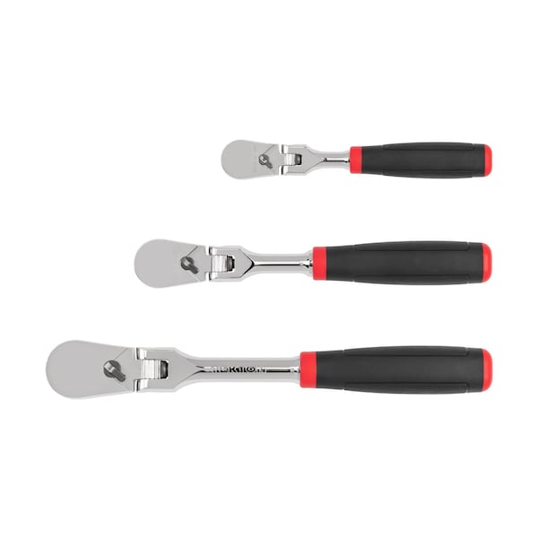 Tekton 1/4, 3/8, 1/2 Inch Drive Flex Head Comfort Grip Ratchet Set, 3-Piece (6, 8, 10-1/2 in.) - SRH99121