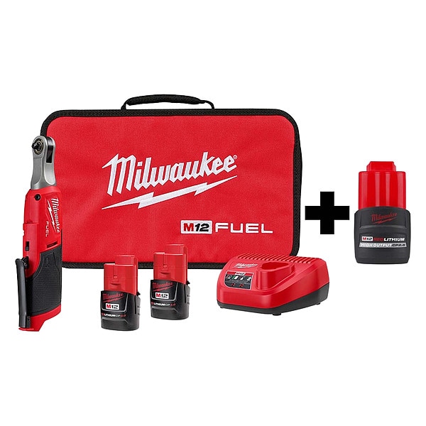 Milwaukee Tool M12 FUEL 1/4" HS Ratchet, M12 CP2.5 Batt - 2566-22, 48-11-2425