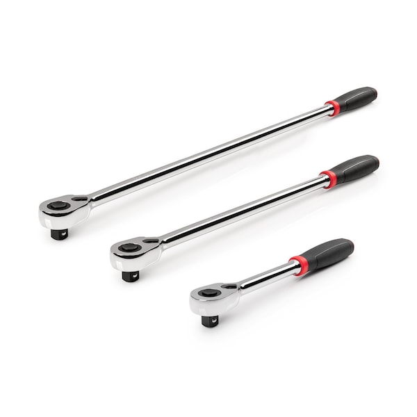 Tekton 1/2 Inch Drive Quick-Release Comfort Grip Ratchet Set, 3-Piece (10-1/2, 18, 24 in.) - SRH92105