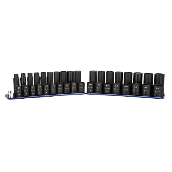 Capri Tools 1/2 in Drive Shallow/Deep Impact Socket Set with Rail, Metric, 36 pcs - CP55000-36MSDR