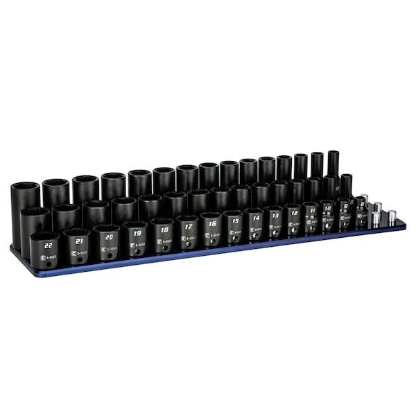 Capri Tools 3/8in. Drive Shallow, Semi-Deep Deep Impact Socket Set, Metric, 8 22 mm, 45-Piece Billet Aluminum - CP53000-45MSXDR