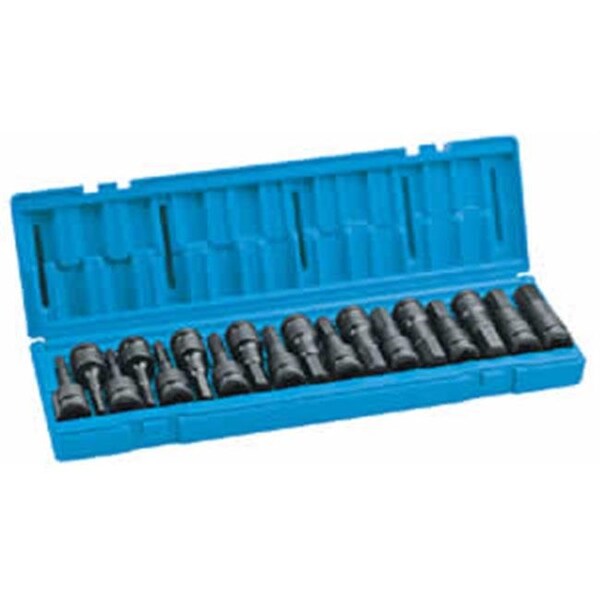 Grey Pneumatic Grey Pneumatic GRY1598HC 18 Pc.5" Dr. Metric and Fractional Hex Impact Driver Set - GRY1598HC