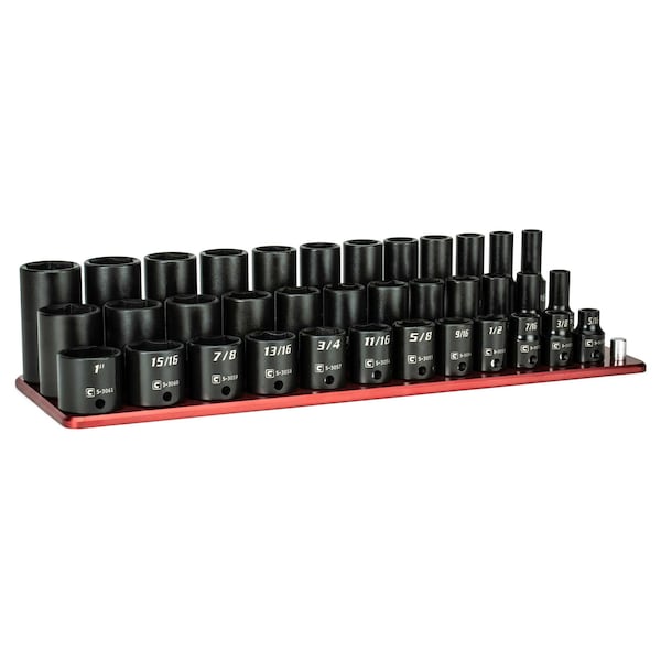Capri Tools 3/8in. Drive Shallow, Semi-Deep Deep Impact Socket Set, SAE, 5/16 1in., 36-Piece Billet Aluminum - CP53000-36SSXDR