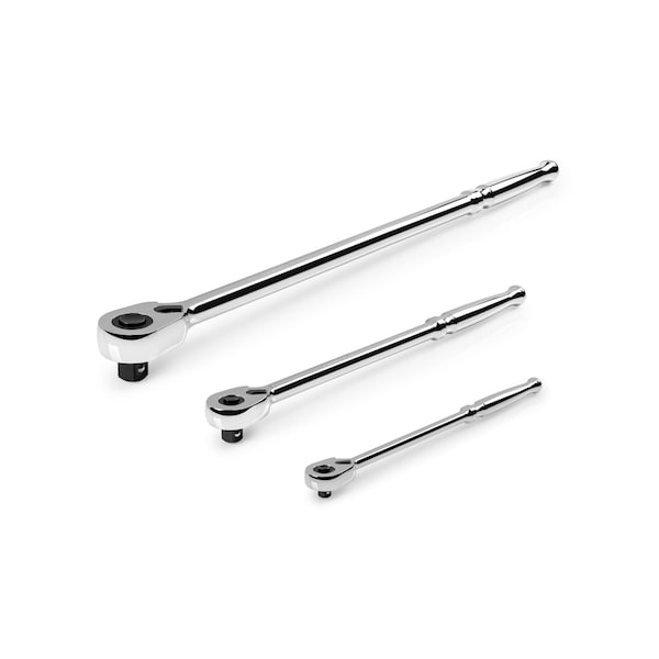 Tekton 1/4, 3/8, 1/2 Inch Drive Quick-Release Long Ratchet Set, 3-Piece (9, 12, 18 in.) - SRH99123