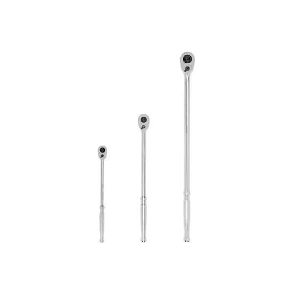 Tekton 1/4, 3/8, 1/2 Inch Drive Quick-Release Long Ratchet Set, 3-Piece (9, 12, 18 in.) - SRH99123