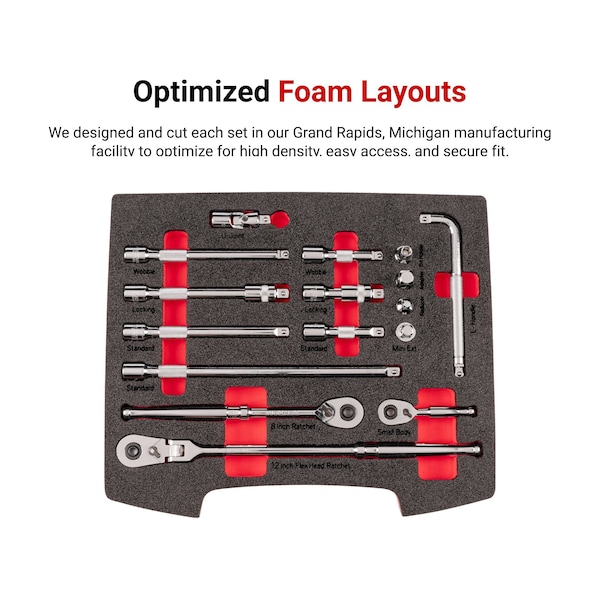 Tekton 3/8 Inch Drive Ratchet and Accessories Set with Open Top Drawer and Rack 16-Piece - OLB94309