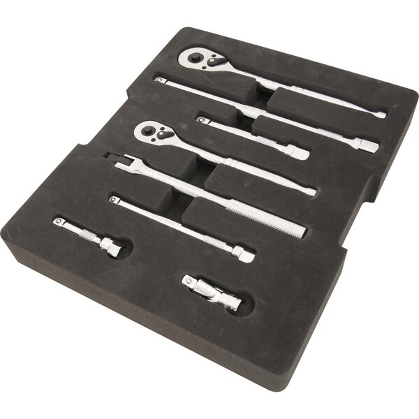 Dynamic 9Pcs Rtchet, Extnsn, U-Joint & Flex Hndl Set, 3/8" & 1/2"Dr & Tool Orgnzr - D105101