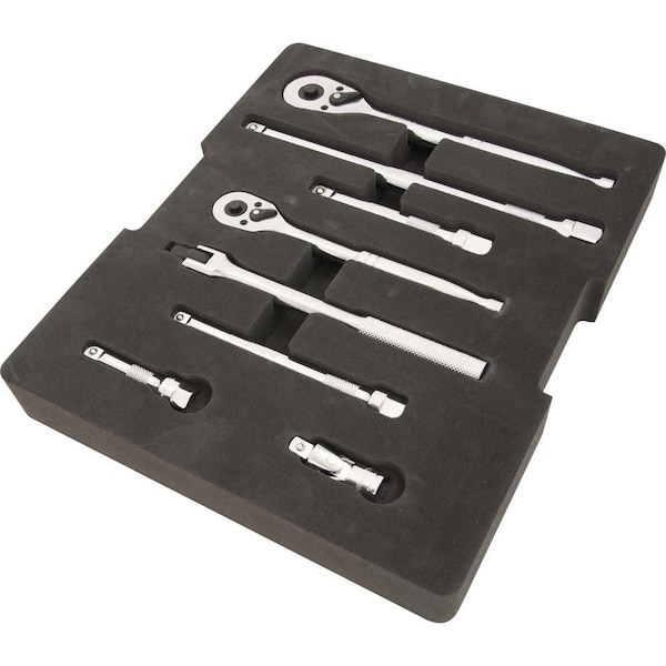 Dynamic 9Pcs Rtchet, Extnsn, U-Joint & Flex Hndl Set, 3/8" & 1/2"Dr & Tool Orgnzr - D105101