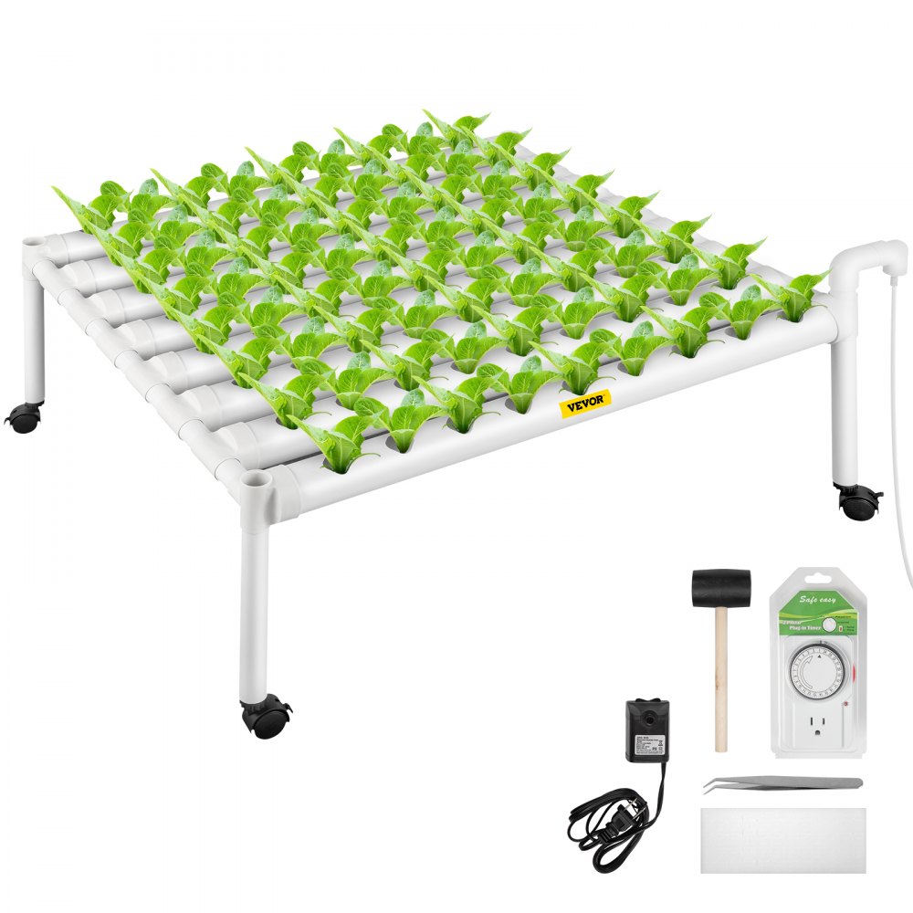 VEVOR Hydroponics Growing System, 72 Sites 8 Food-Grade PVC-U Pipes, 1 Layer Indoor Planting Kit with Water Pump, Timer, Nest Basket, Sponge for Fruits, Vegetables, Herb, White - SPZWSZ172110VUQG7V1