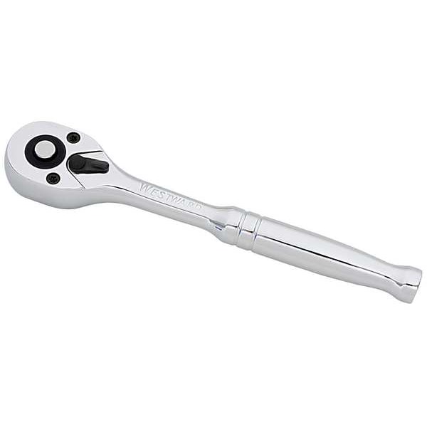 Westward 1/4" Drive 36 Geared Teeth Pear Head Style Hand Ratchet, 5-5/8" L, Chrome Finish - 4YP73