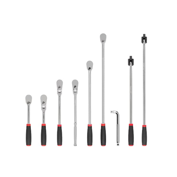 Tekton 1/2 Inch Drive Comfort Grip Ratchet, L-Handle, and Breaker Bar Set (9-Piece) - SDR99204