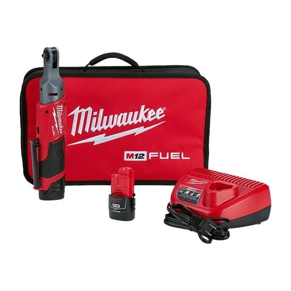 Milwaukee Tool M12 Fuel 12V Cordless 1/4 in. Drive Ratchet Kit W/2 Batteries, Charger, & Bag - ML2556-22