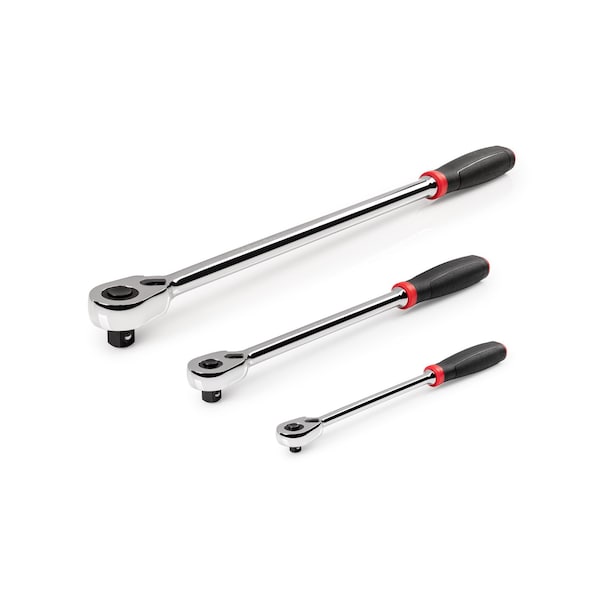 Tekton 1/4, 3/8, 1/2 Inch Drive Quick-Release Comfort Grip Long Ratchet Set, 3-Piece (9, 12, 18 in.) - SRH99124