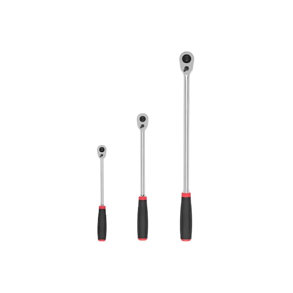 Tekton 1/4, 3/8, 1/2 Inch Drive Quick-Release Comfort Grip Long Ratchet Set, 3-Piece (9, 12, 18 in.) - SRH99124