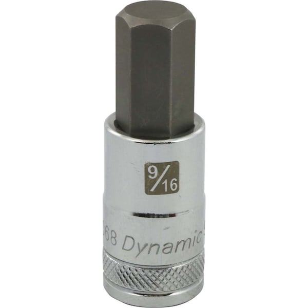 Dynamic Tools 1/2"Dr SAE Hex Head, 9/16" Bit Standard Length, Chrome Socket - D013068