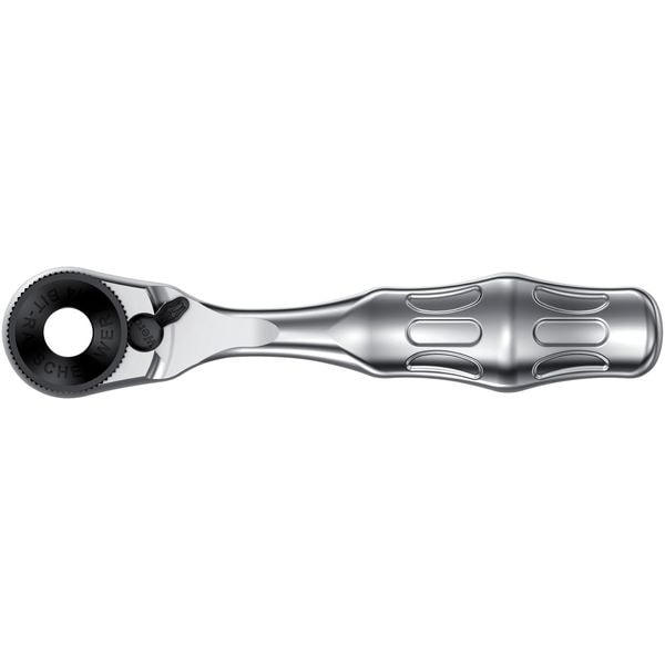Wera 1/4" Drive 60 Geared Teeth Pear Head Style Hand Ratchet, 3-17/32" L, Satin Finish - 05073230001
