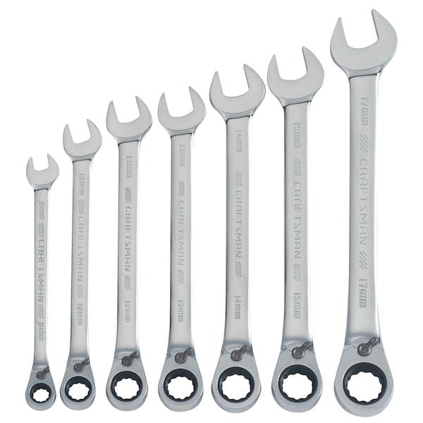 Craftsman Standard Wrenches, 7-pc Metric Reversible Ratchet, Polished Chrome - CMMT87023