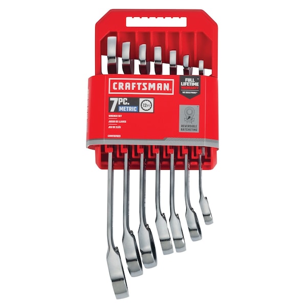 Craftsman Standard Wrenches, 7-pc Metric Reversible Ratchet, Polished Chrome - CMMT87023