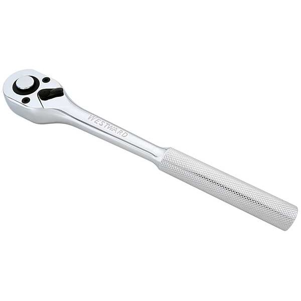 Westward 1/2" Drive 72 Geared Teeth Pear Head Style Hand Ratchet, 10" L, Chrome Finish - 1KEJ1